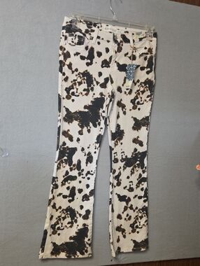 NWT Dakota Cow Print Flare Jeans Black Cream Women's Size 3 Or 26